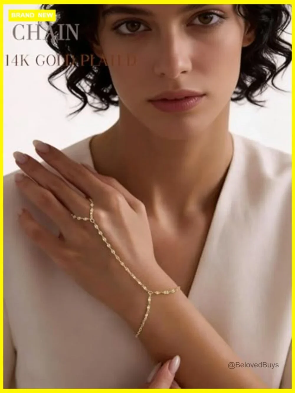 4 Dainty Gold Hand Chain Bracelets Set, Stackable Beaded CZ Bracelets